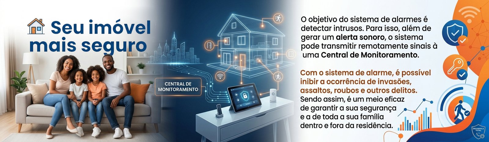 Com o sistema de alarme, é possível inibir a ocorrência de invasões, assaltos, roubos e outros delitos.